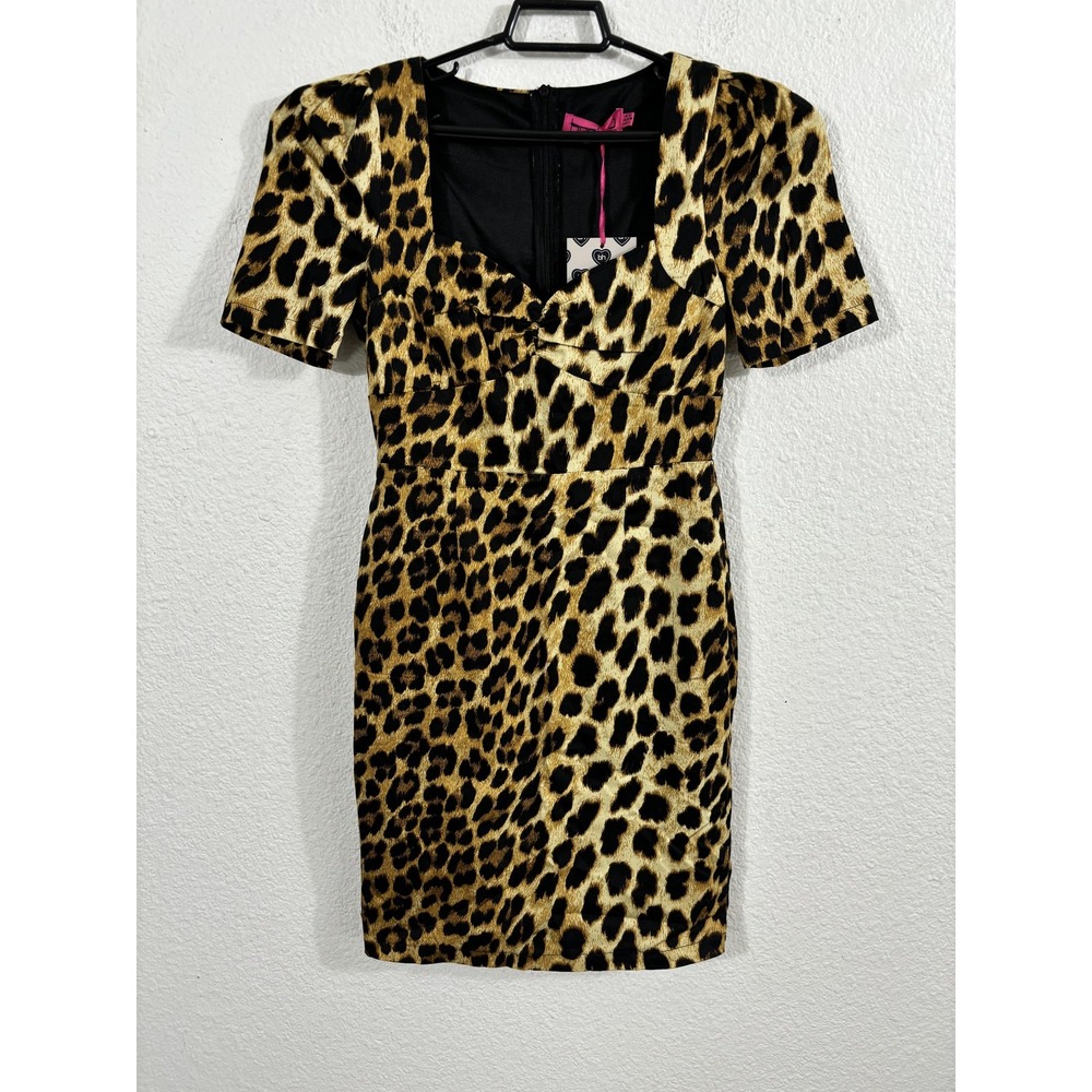 Boohoo Dress Womens 4‎ Leopard Print Sweetheart Short Sleeve Bodycon Maggie Mini